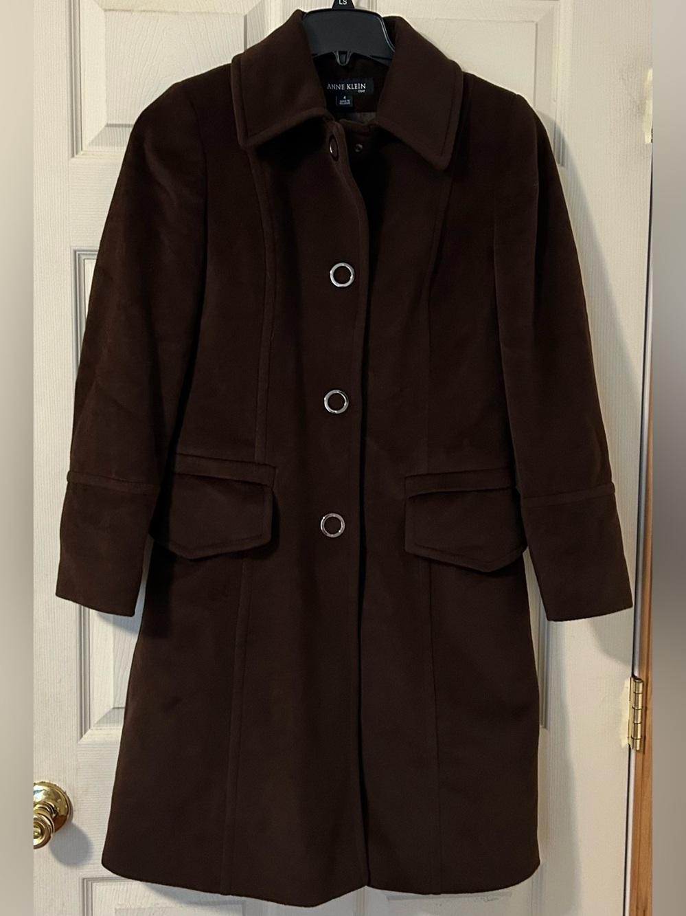 Anne Klein Women’s Chocolate Brown Long Wool-Blend Trench Coat size 4